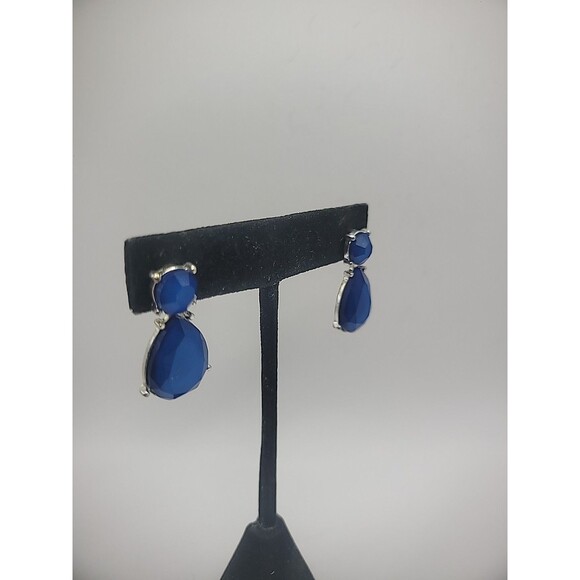 Vintage Earrings Pierced Post Stud Blue Drop Faceted Jewelry Costume - Picture 7 of 16